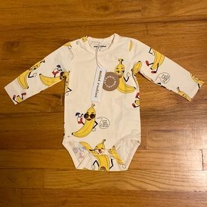NWT Mini Rodini rare banana print baby long sleeves bodysuit size 4-6 months